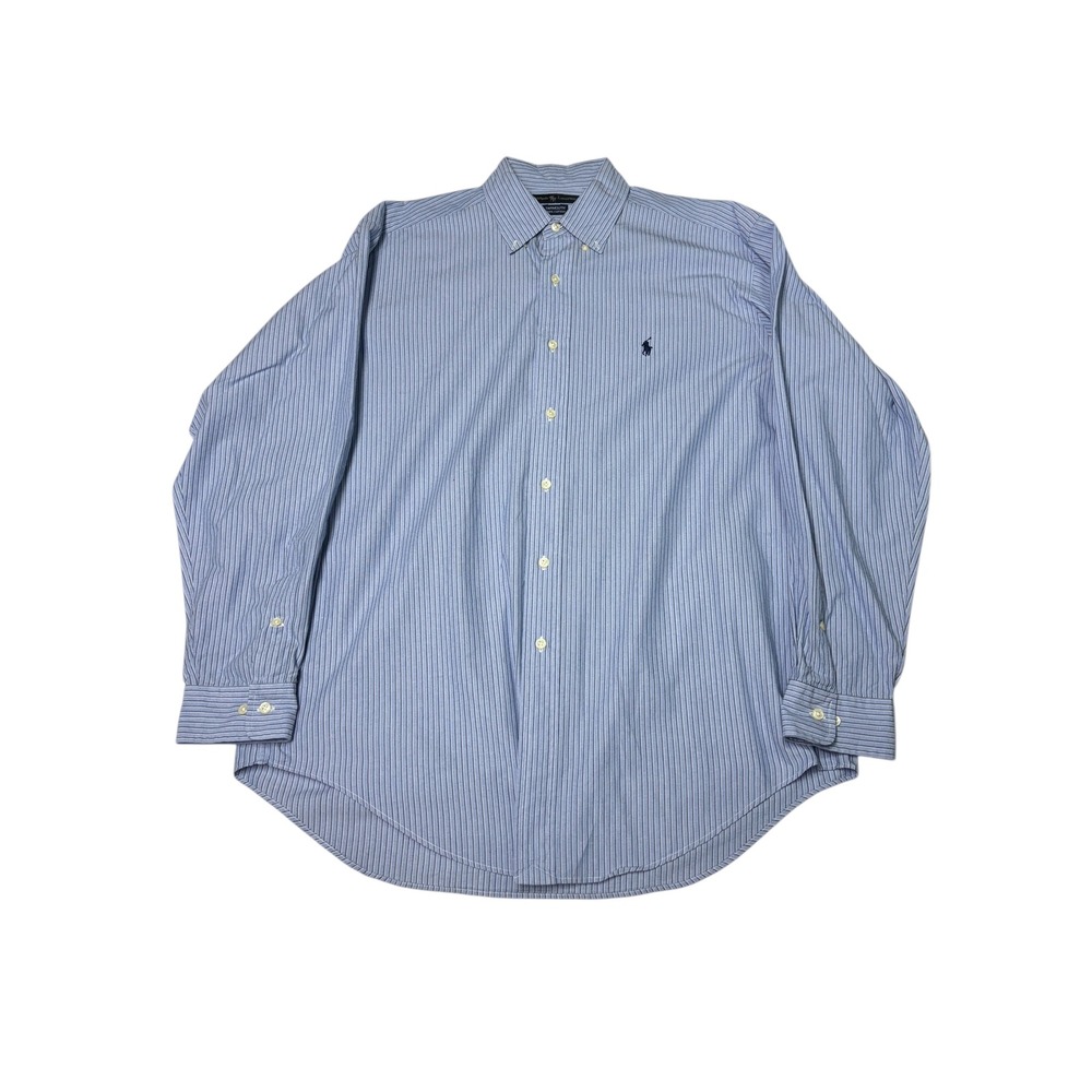 Ralph Lauren Yarmouth Button Down Shirt Blue Stripe Classic Fit Mens Size 16